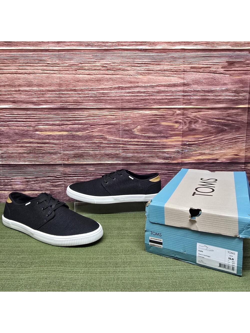 Toms Carlo Canvas Lace Up Sneakers Shoes Men's Size 11.5 Black Excellent Conditi